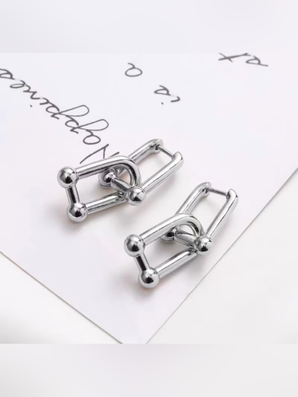 Silver Horseshoe U link Hardware Hoop Earrings